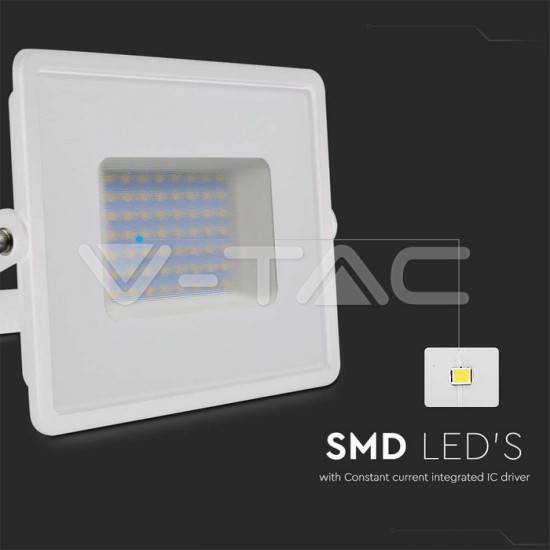 V-TAC Προβολέας LED 50W Ψυχρό Λευκό 6500K PF>0.9 4300lm 100° IP65 Λευκό Σώμα 215963 V-TAC Προβολέας LED 50W Ψυχρό Λευκό 6500K PF>0.9 4300lm 100° IP65 Λευκό Σώμα 215963