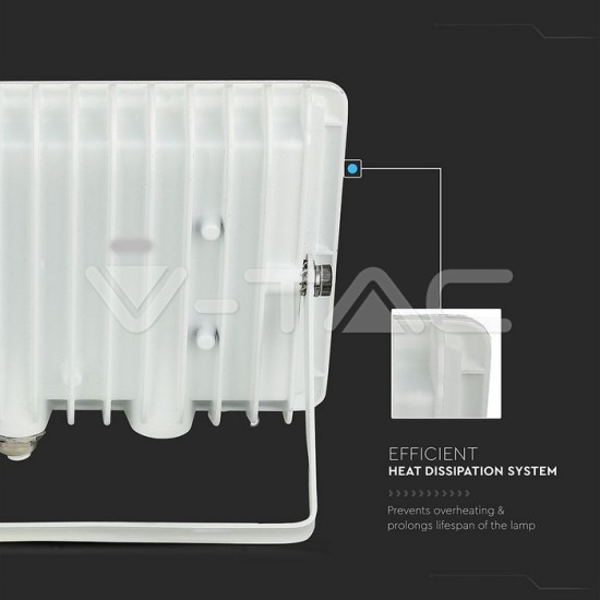 V-TAC Προβολέας LED 50W Ψυχρό Λευκό 6500K PF>0.9 4300lm 100° IP65 Λευκό Σώμα 215963 V-TAC Προβολέας LED 50W Ψυχρό Λευκό 6500K PF>0.9 4300lm 100° IP65 Λευκό Σώμα 215963
