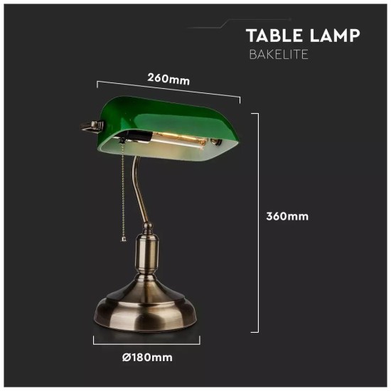 Κλασικό Επιτραπέζιο φωτιστικό γραφείου Banker Πράσινο Γυαλί Ε27 V-TAC 3912 Κωδικός: VT-3912 