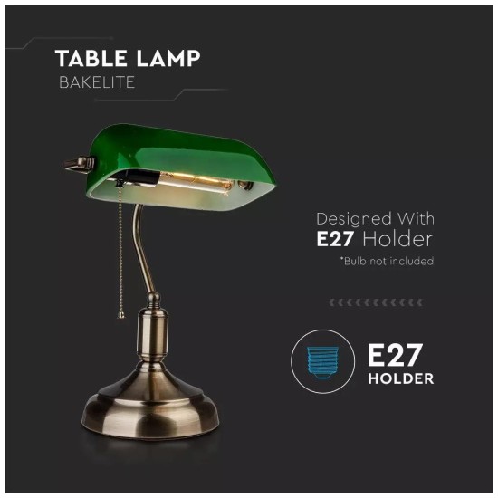 Κλασικό Επιτραπέζιο φωτιστικό γραφείου Banker Πράσινο Γυαλί Ε27 V-TAC 3912 Κωδικός: VT-3912 