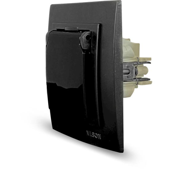 NILSON Μαύρη ματ πρίζα σούκο με προστασία και καπάκι