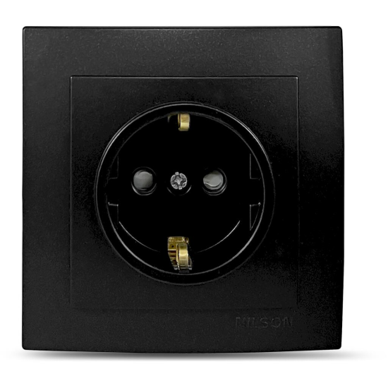 Μαύρη ματ πρίζα σούκο με προστασία NILSON