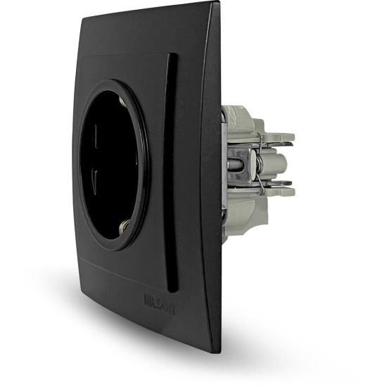 Μαύρη ματ πρίζα σούκο με προστασία NILSON