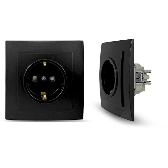 Μαύρη ματ πρίζα σούκο με προστασία NILSON