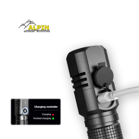 Αδιάβροχος επαναφορτιζόμενος φακός ΑLPIN Τσεπης  600Lm