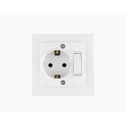 Μονή Χωνευτή Πρίζα Ρεύματος με Διακόπτη Λευκή