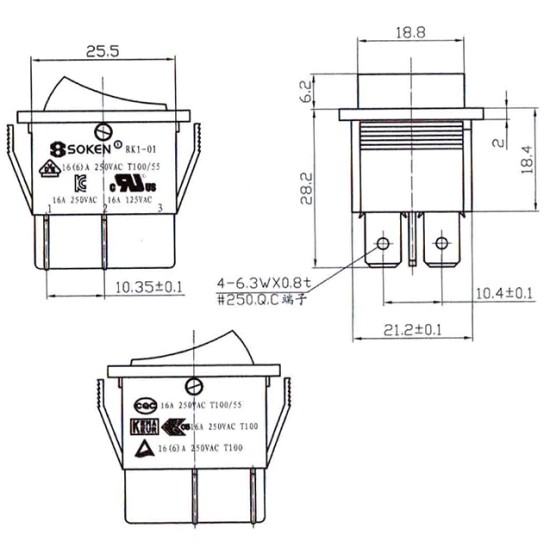 ΔΙΑΚΟΠΤΗΣ ROCKER ΜΕΓΑΛΟΣ 6P ON-OFF-ON 16A/250V ΜΑΥΡΟΣ RK1-01 2X3 B/B "ΔΟΔ" SOKEN ΔΙΑΚΟΠΤΗΣ ROCKER ΜΕΓΑΛΟΣ 6P ON-OFF-ON 16A/250V ΜΑΥΡΟΣ RK1-01 2X3 B/B "ΔΟΔ" SOKEN