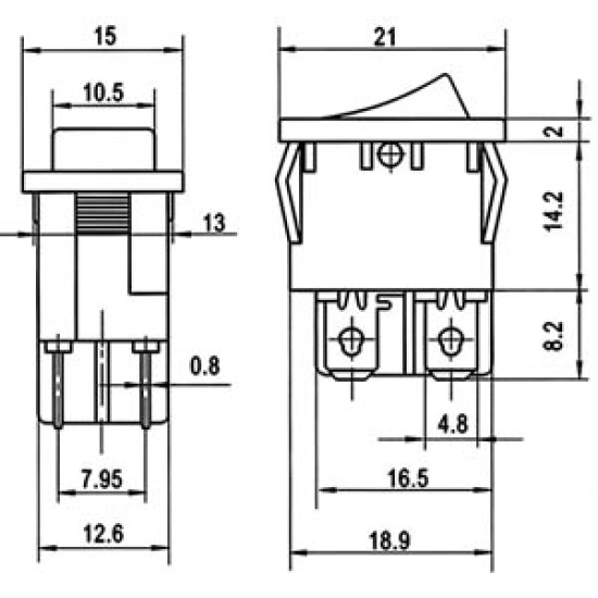 ΔΙΑΚΟΠΤΗΣ ROCKER MINI 4P ON-OFF 6A/250V ΜΑΥΡΟΣ RL3-421 YNX
