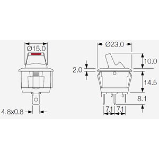 ΔΙΑΚΟΠΤΗΣ ROCKER Φ23 4P ON-OFF BLK 20A/14V RED LED R13-112LP SCI ΔΙΑΚΟΠΤΗΣ ROCKER Φ23 4P ON-OFF BLK 20A/14V RED LED R13-112LP SCI